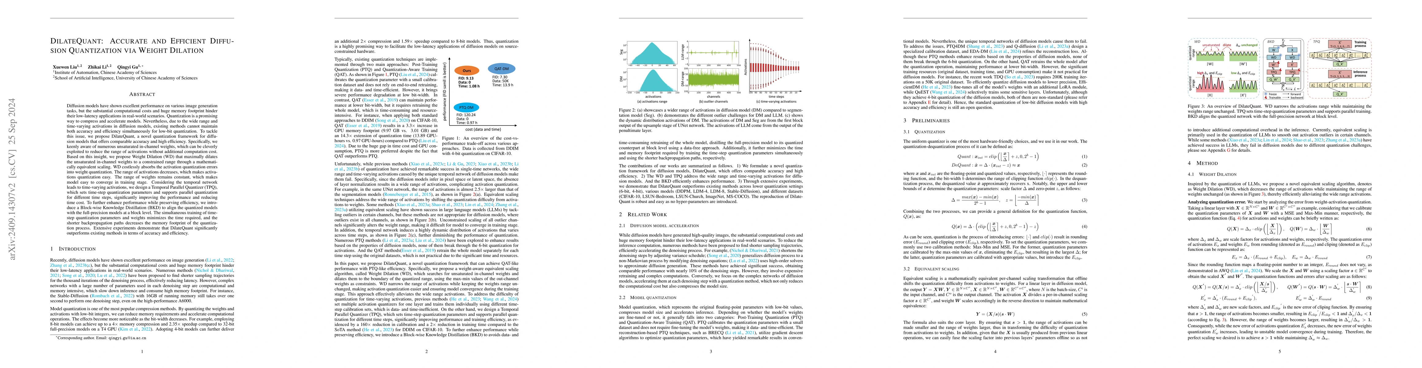 Thumbnail for DilateQuant: Accurate and Efficient Diffusion Quantization via Weight
  Dilation