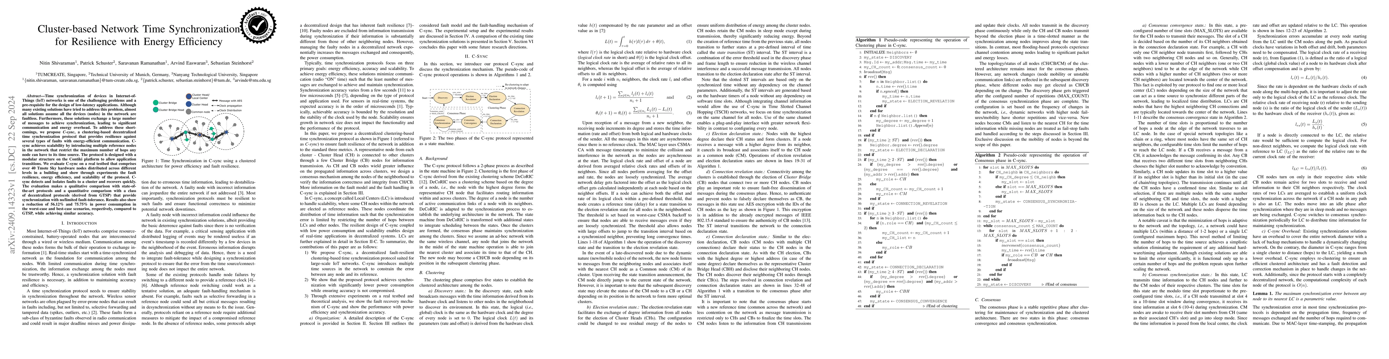 Thumbnail for Cluster-based Network Time Synchronization for Resilience with Energy
  Efficiency