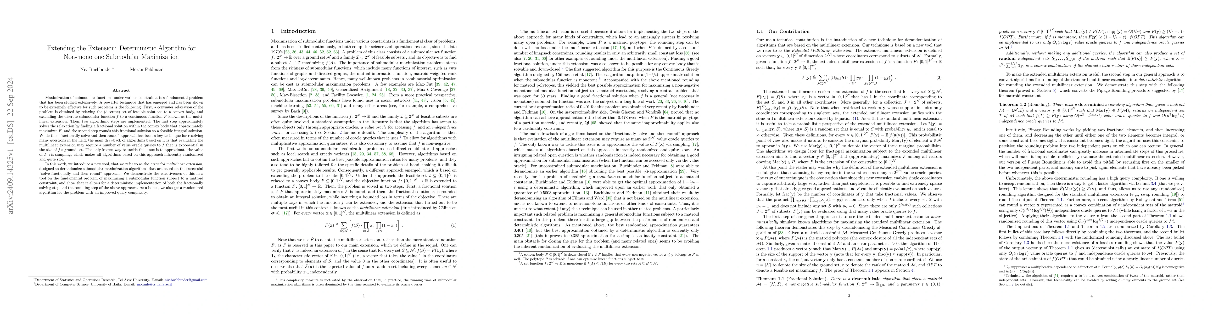 Thumbnail for Extending the Extension: Deterministic Algorithm for Non-monotone
  Submodular Maximization