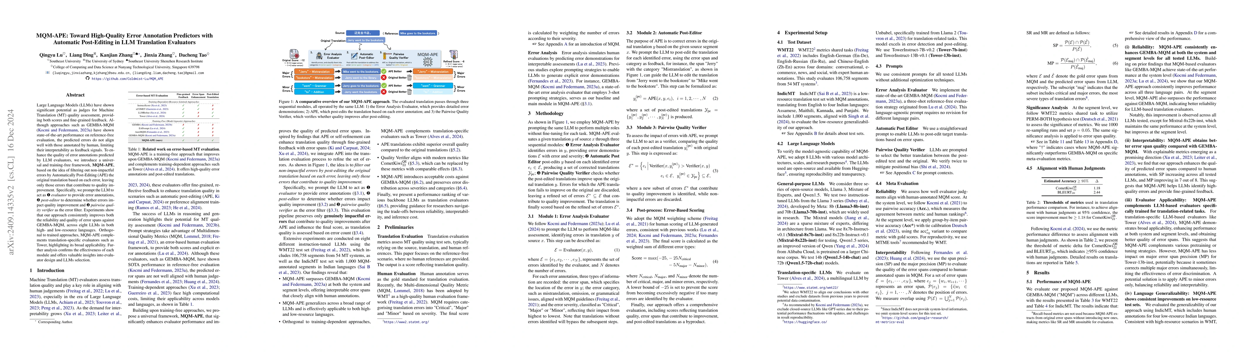 Thumbnail for MQM-APE: Toward High-Quality Error Annotation Predictors with Automatic
  Post-Editing in LLM Translation Evaluators