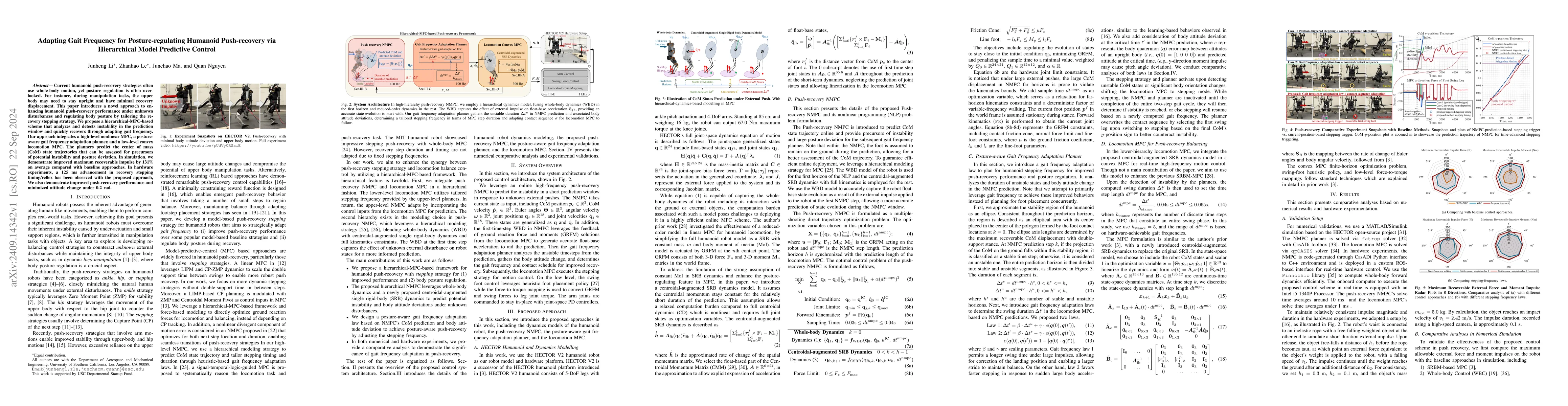 Thumbnail for Adapting Gait Frequency for Posture-regulating Humanoid Push-recovery
  via Hierarchical Model Predictive Control
