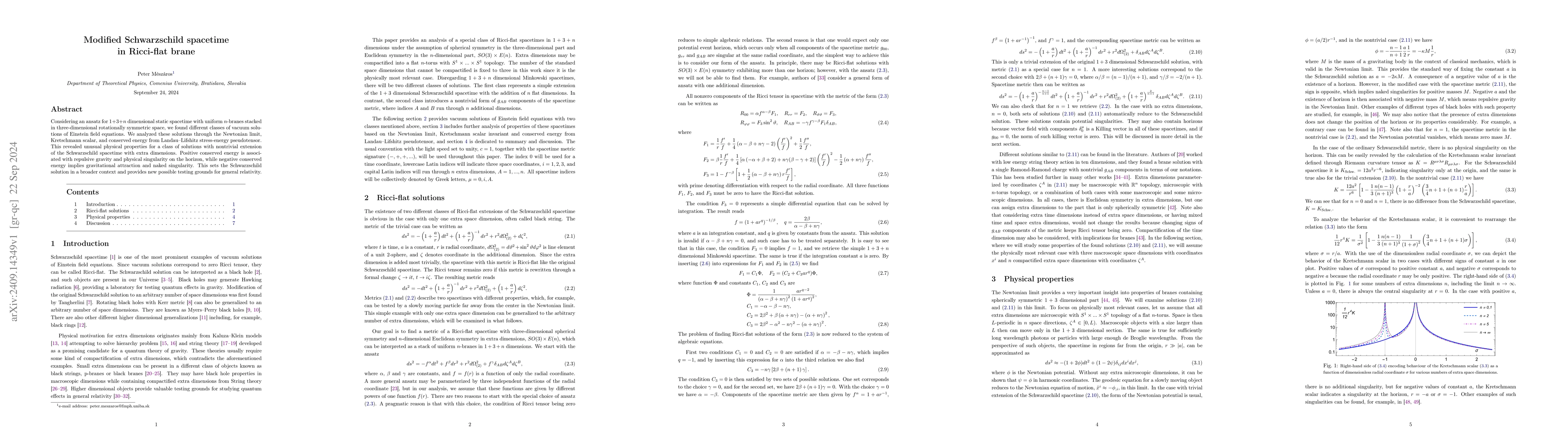 Thumbnail for Modified Schwarzschild spacetime in Ricci-flat brane