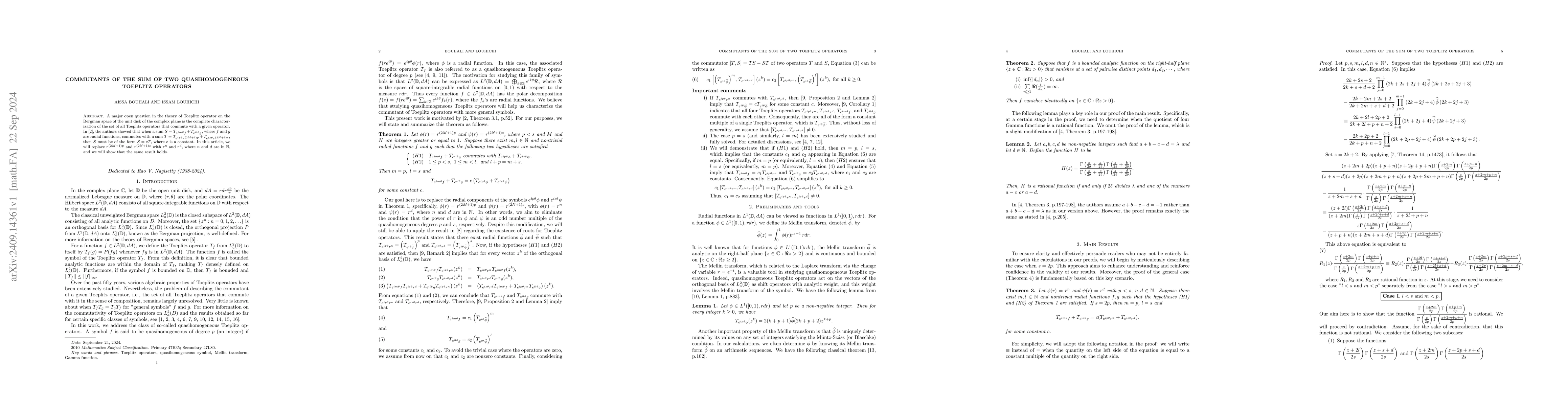 Thumbnail for Commutants of the sum of two quasihomogeneous Toeplitz operators