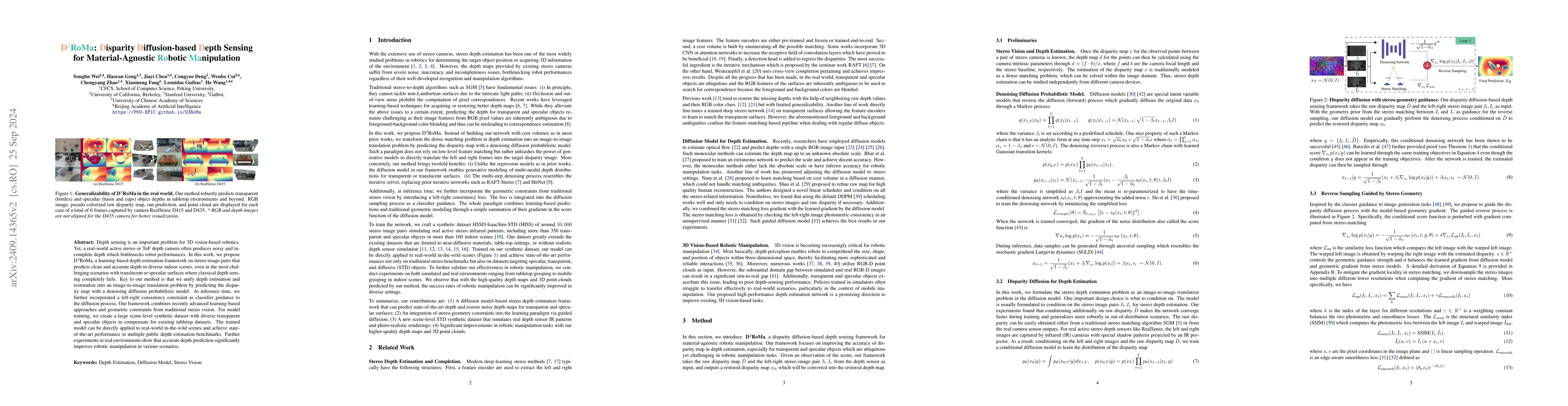 Thumbnail for D3RoMa: Disparity Diffusion-based Depth Sensing for Material-Agnostic
  Robotic Manipulation