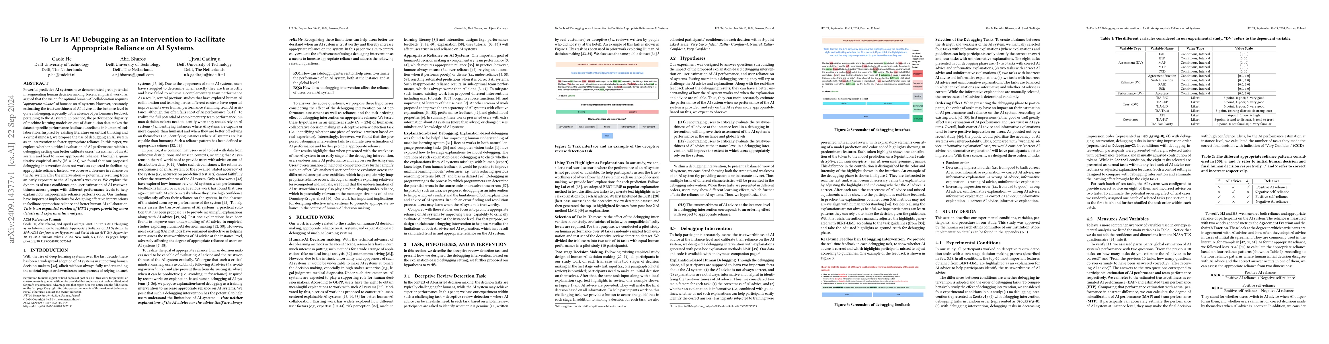 Thumbnail for To Err Is AI! Debugging as an Intervention to Facilitate Appropriate
  Reliance on AI Systems