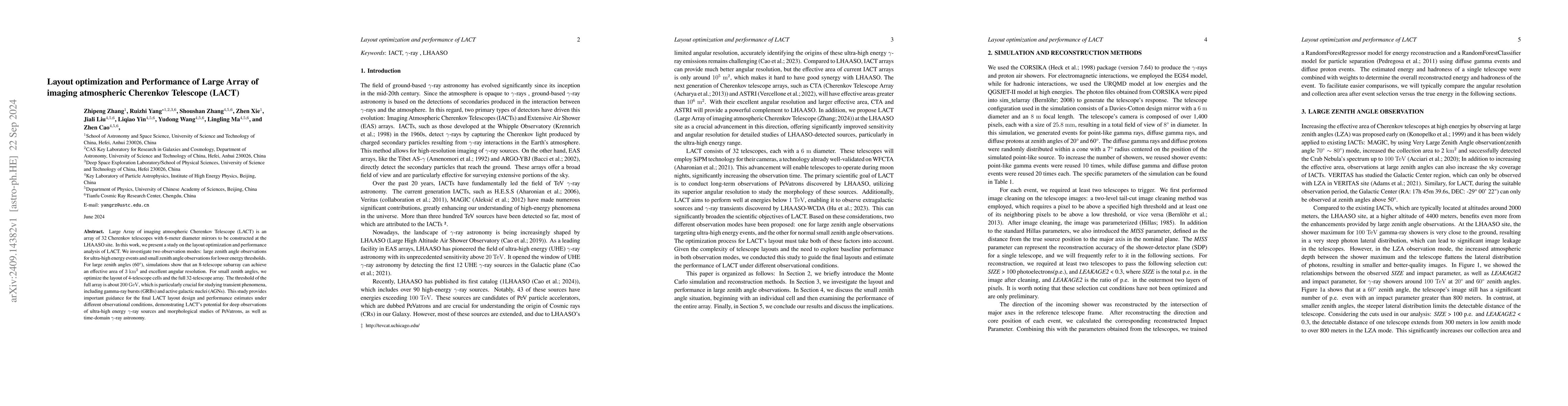 Thumbnail for Layout optimization and Performance of Large Array of imaging
  atmospheric Cherenkov Telescope (LACT)