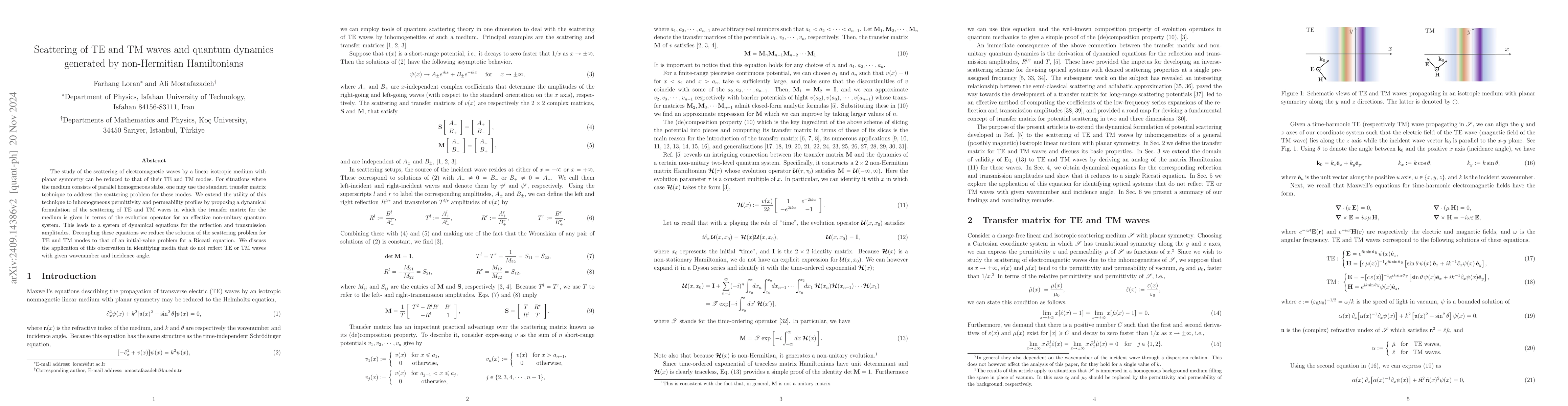 Thumbnail for Scattering of TE and TM waves and quantum dynamics generated by
  non-Hermitian Hamiltonians