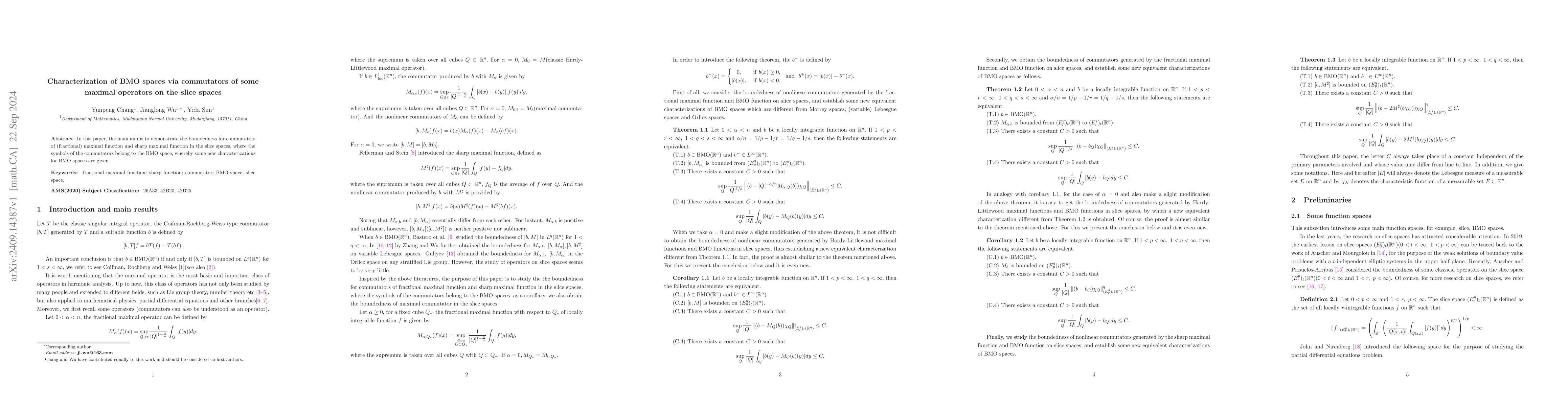 Thumbnail for Characterization of BMO spaces via commutators of some maximal operators
  on the slice spaces