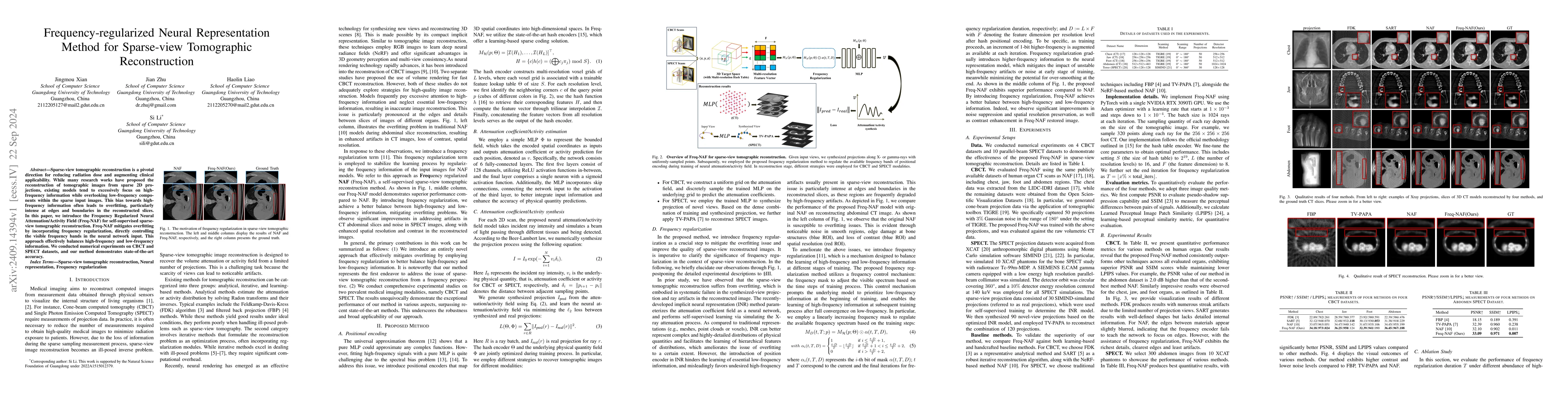 Thumbnail for Frequency-regularized Neural Representation Method for Sparse-view
  Tomographic Reconstruction