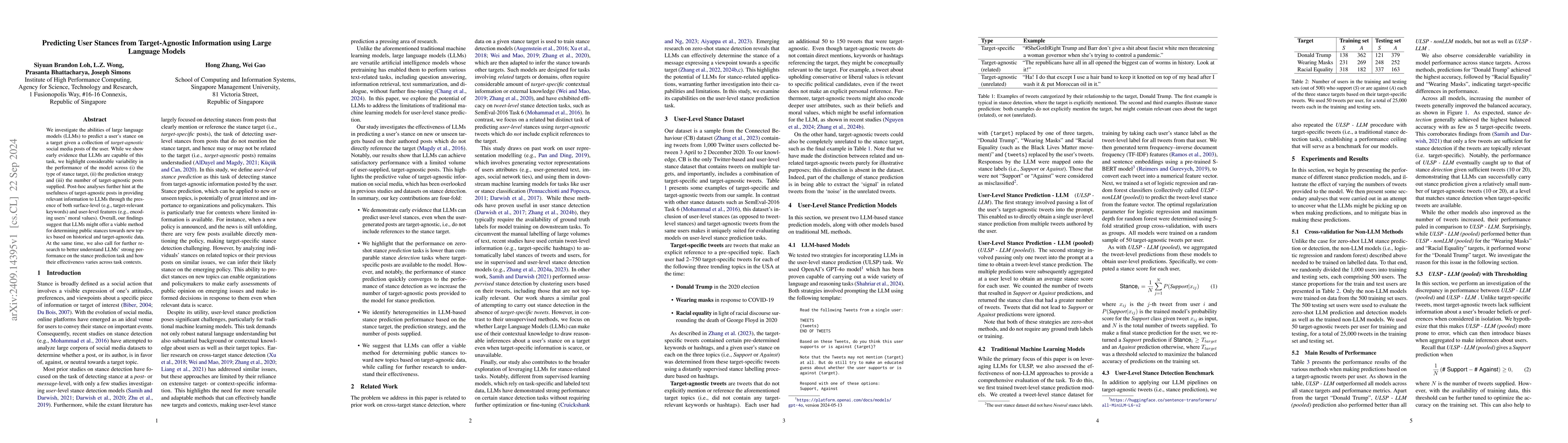 Thumbnail for Predicting User Stances from Target-Agnostic Information using Large
  Language Models