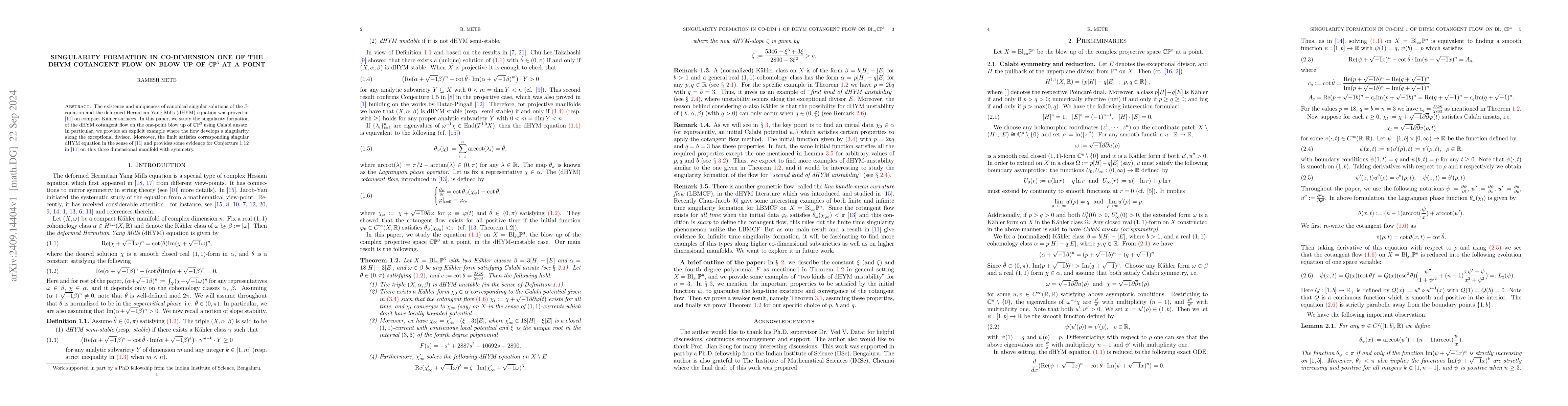 Thumbnail for Singularity formation in co-dimension one of the dHYM cotangent flow on
  blow up of $\mathbb{C}\mathbb{P}^{3}$ at a point