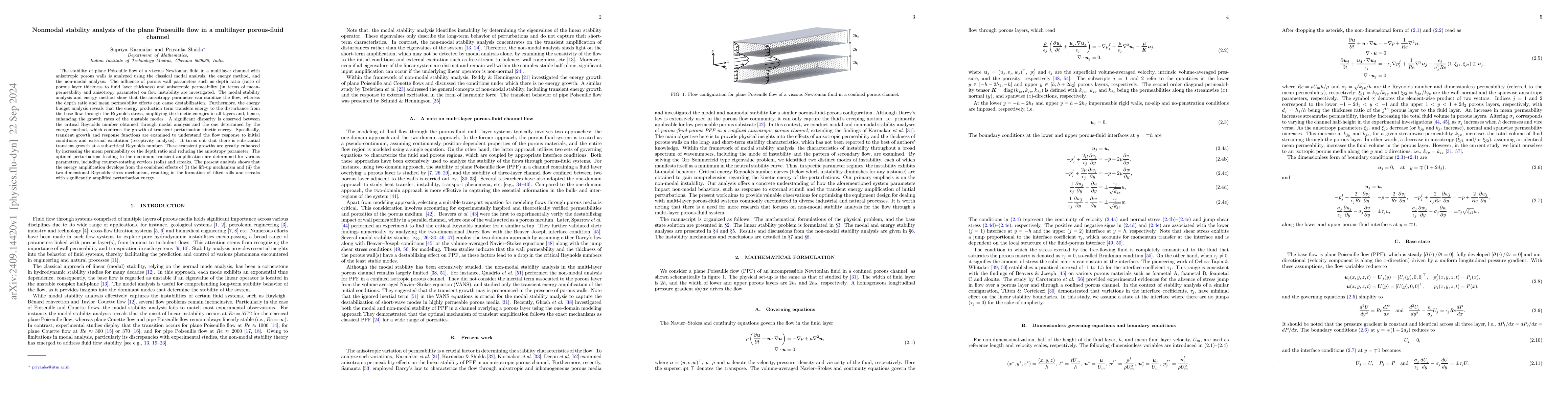 Thumbnail for Nonmodal stability analysis of the plane Poiseuille flow in a multilayer
  porous-fluid channel