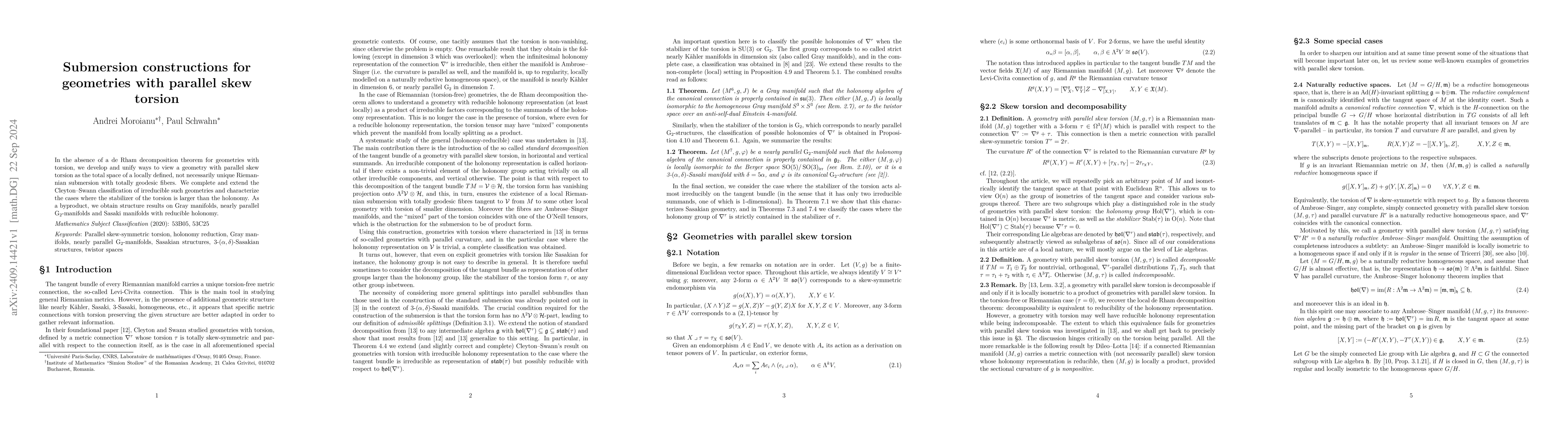 Thumbnail for Submersion constructions for geometries with parallel skew torsion