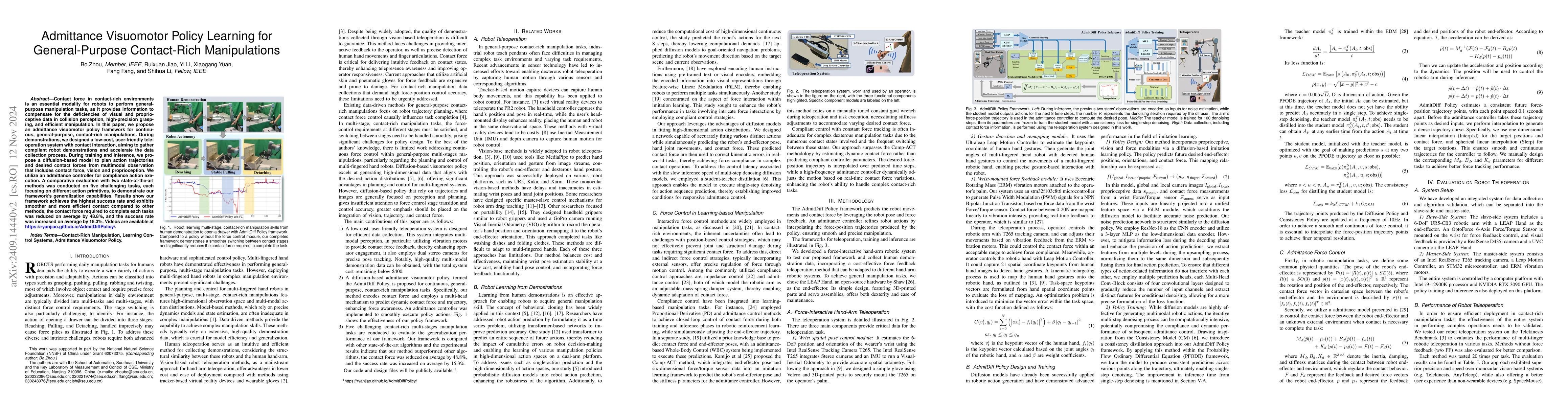 Thumbnail for Admittance Visuomotor Policy Learning for General-Purpose Contact-Rich
  Manipulations