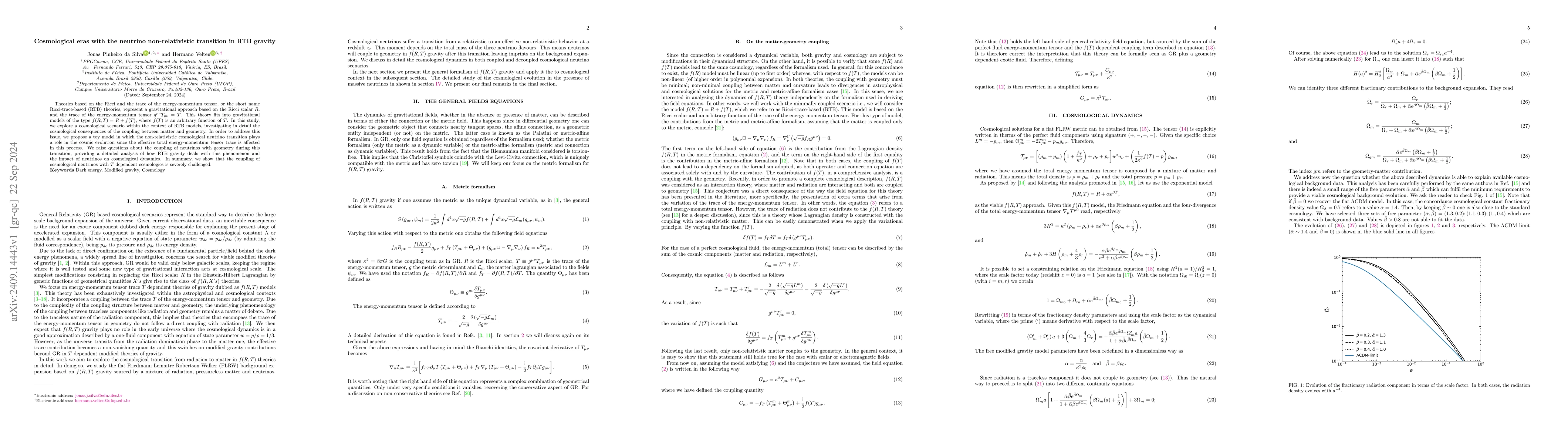 Thumbnail for Cosmological eras with the neutrino non-relativistic transition in RTB
  gravity