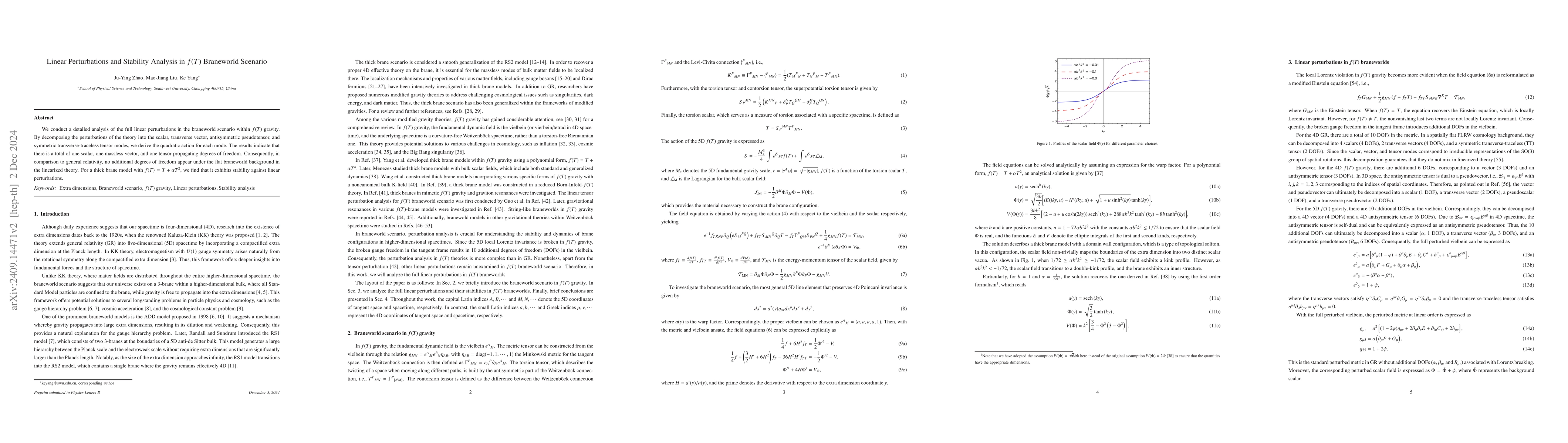 Thumbnail for Linear Perturbations and Stability Analysis in $f(T)$ Braneworld
  Scenario