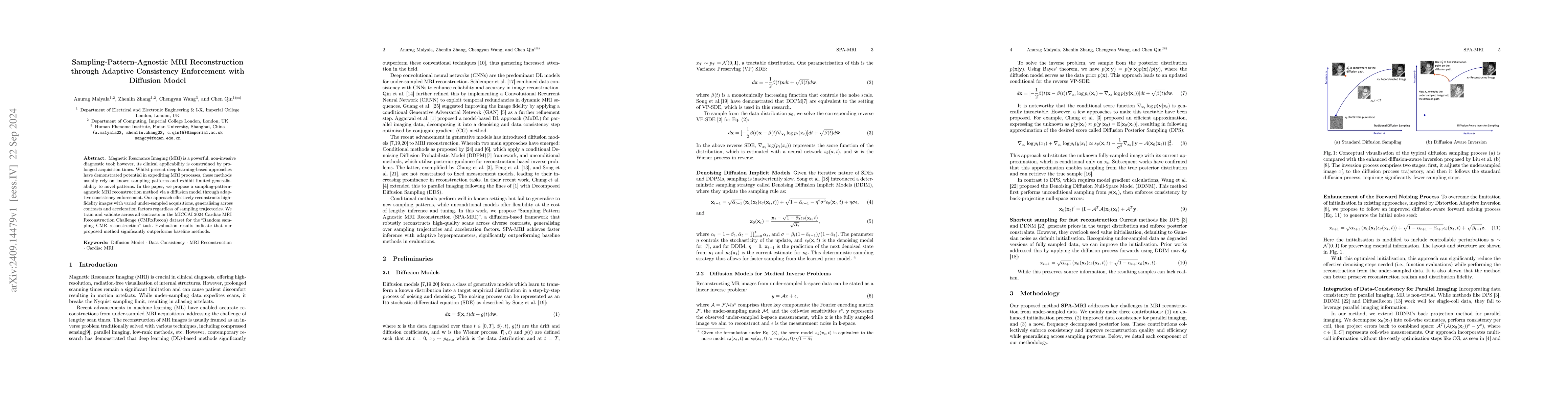Thumbnail for Sampling-Pattern-Agnostic MRI Reconstruction through Adaptive
  Consistency Enforcement with Diffusion Model