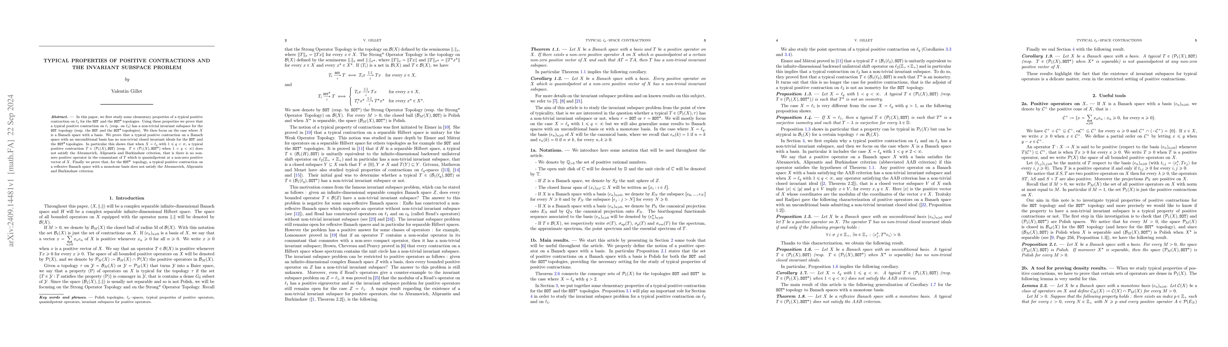 Thumbnail for Typical properties of positive contractions and the invariant subspace
  problem