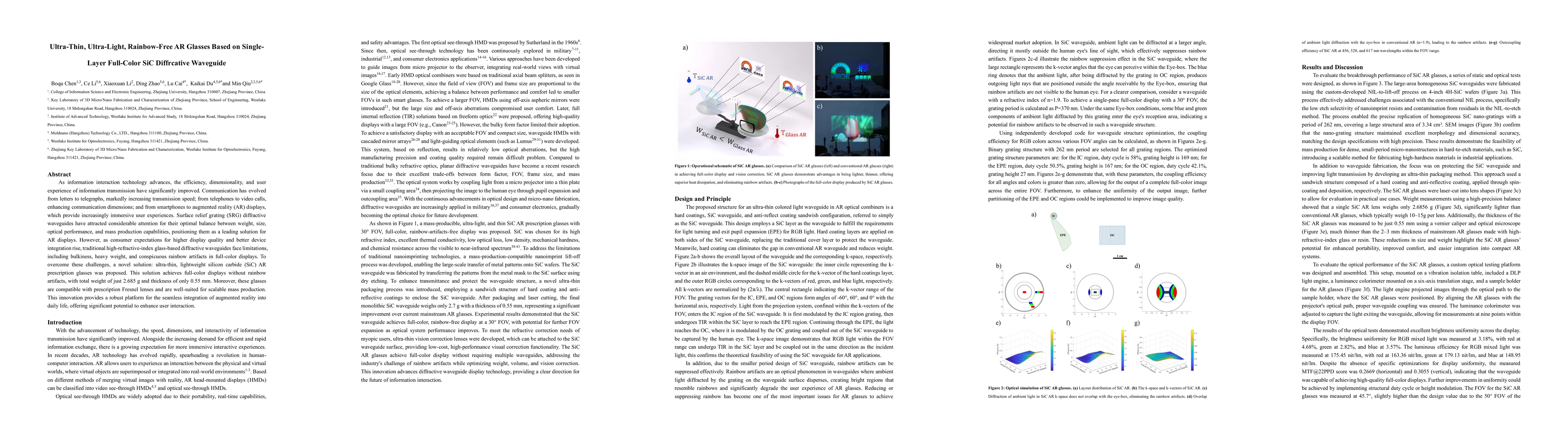 Thumbnail for Ultra-Thin, Ultra-Light, Rainbow-Free AR Glasses Based on Single-Layer
  Full-Color SiC Diffrcative Waveguide