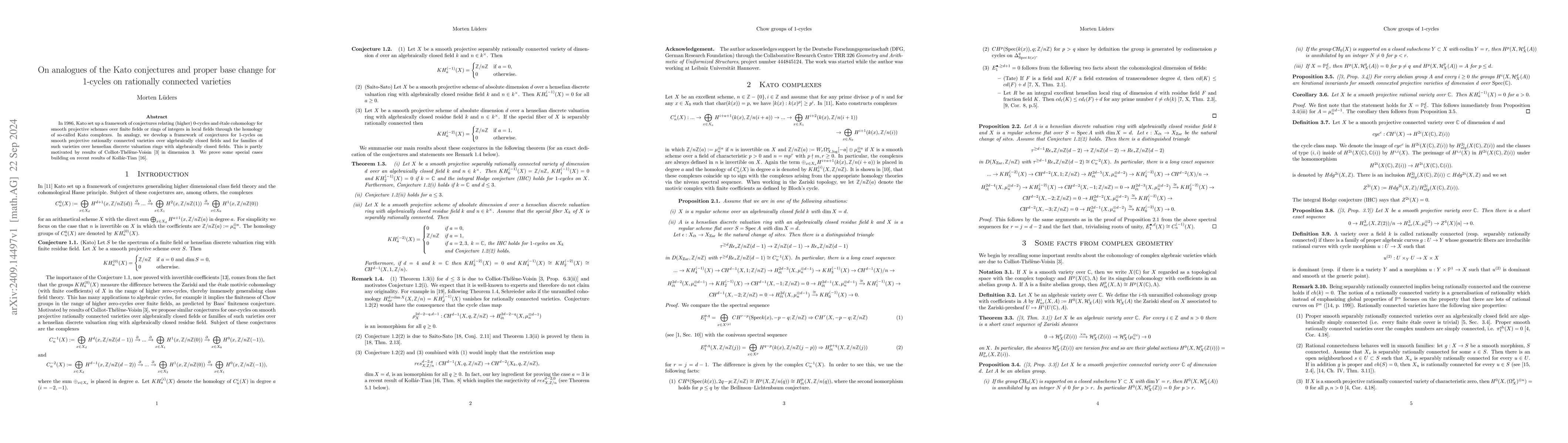 Thumbnail for On analogues of the Kato conjectures and proper base change for
  $1$-cycles on rationally connected varieties