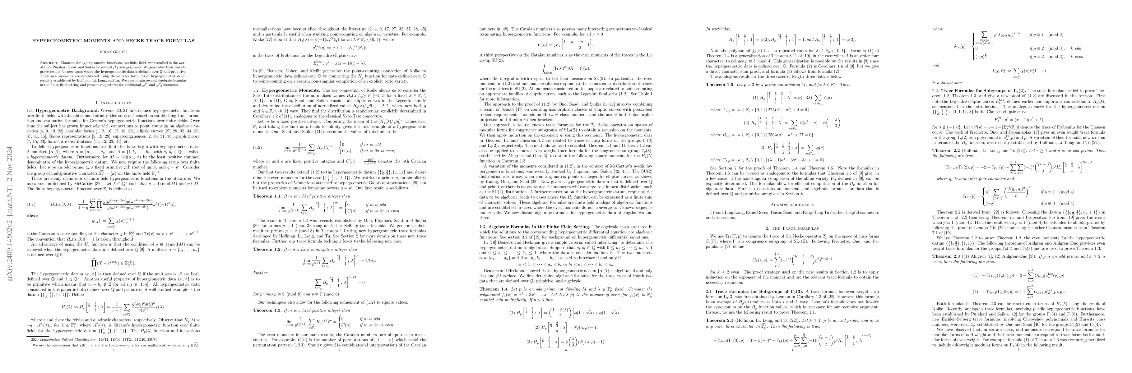 Thumbnail for Hypergeometric Moments and Hecke Trace Formulas
