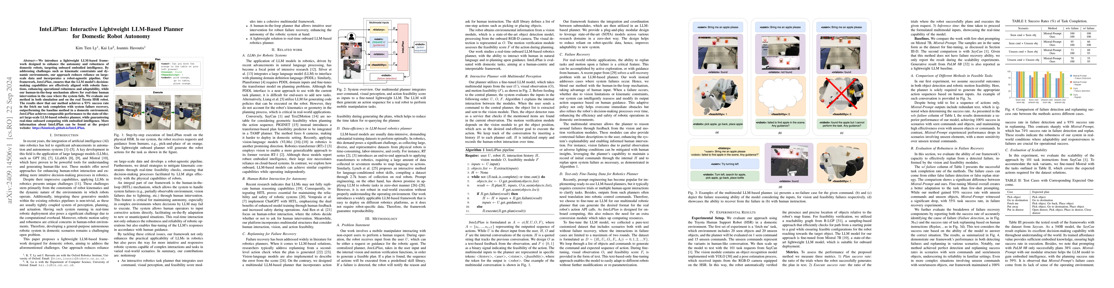 Thumbnail for InteLiPlan: Interactive Lightweight LLM-Based Planner for Domestic Robot
  Autonomy