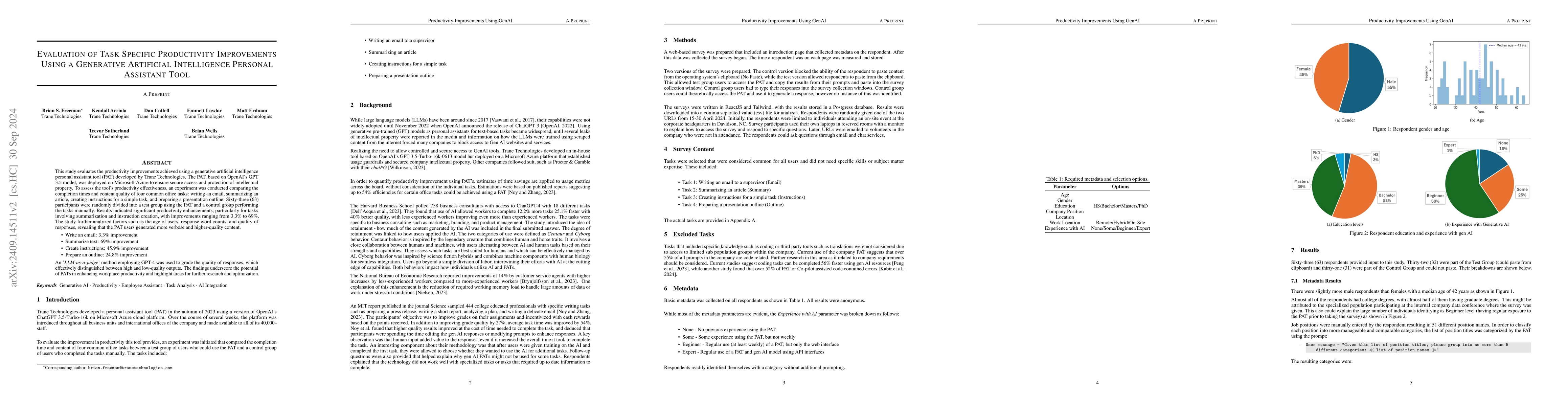 Thumbnail for Evaluation of Task Specific Productivity Improvements Using a Generative
  Artificial Intelligence Personal Assistant Tool