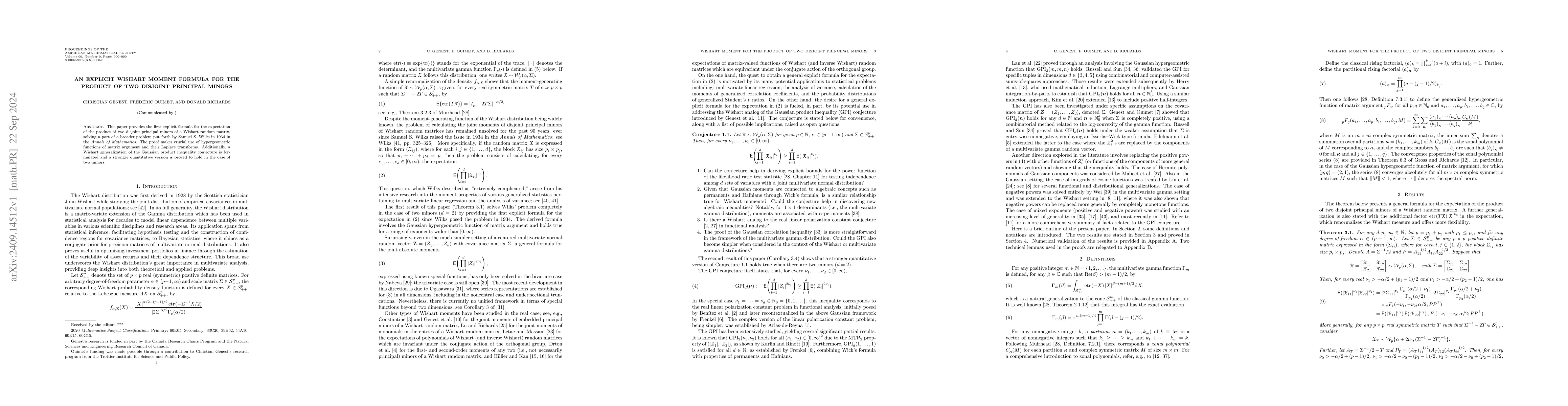 Thumbnail for An explicit Wishart moment formula for the product of two disjoint
  principal minors