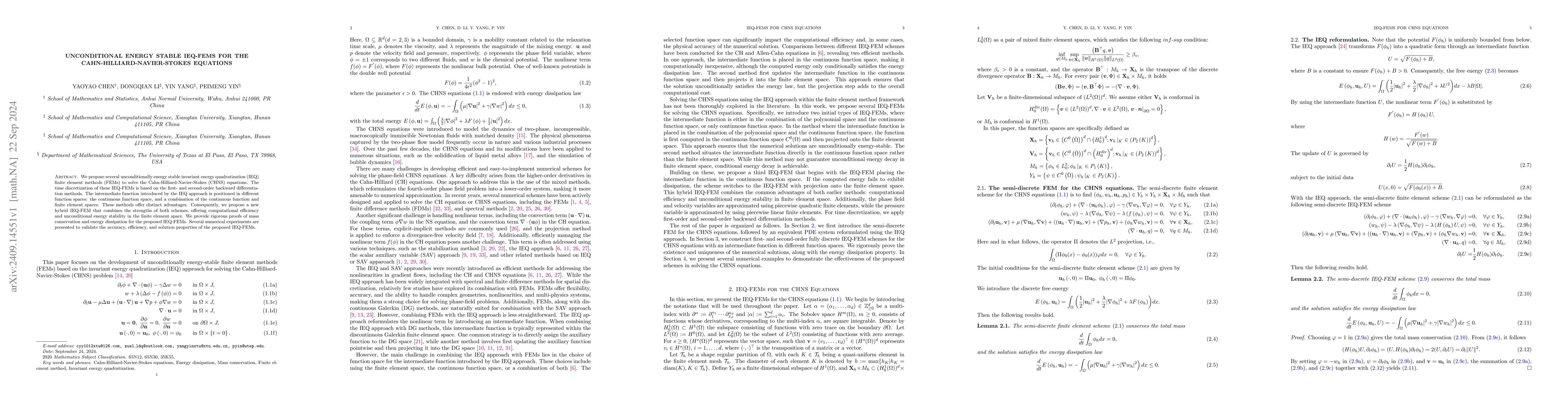 Thumbnail for Unconditional energy stable IEQ-FEMs for the Cahn-Hilliard-Navier-Stokes
  equations