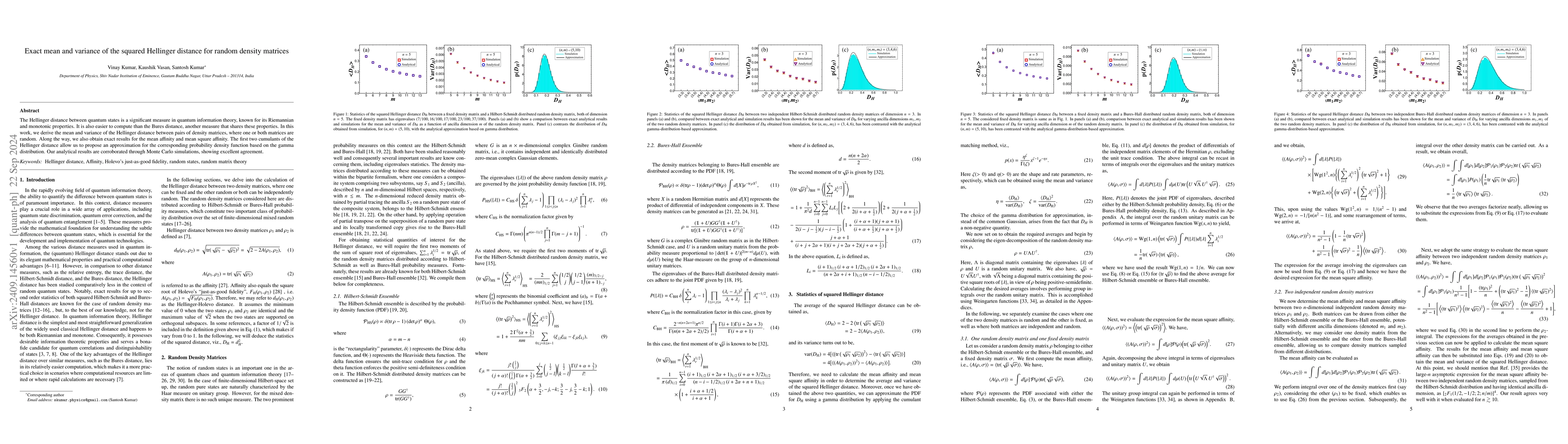 Thumbnail for Exact mean and variance of the squared Hellinger distance for random
  density matrices