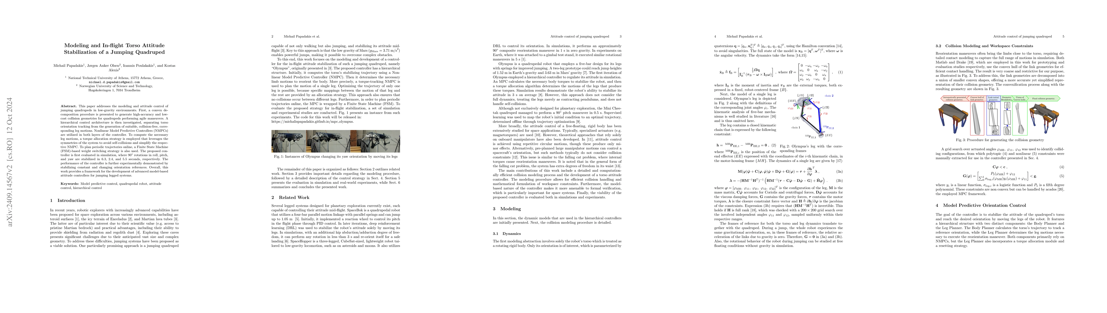 Thumbnail for Modeling and In-flight Torso Attitude Stabilization of a Jumping
  Quadruped