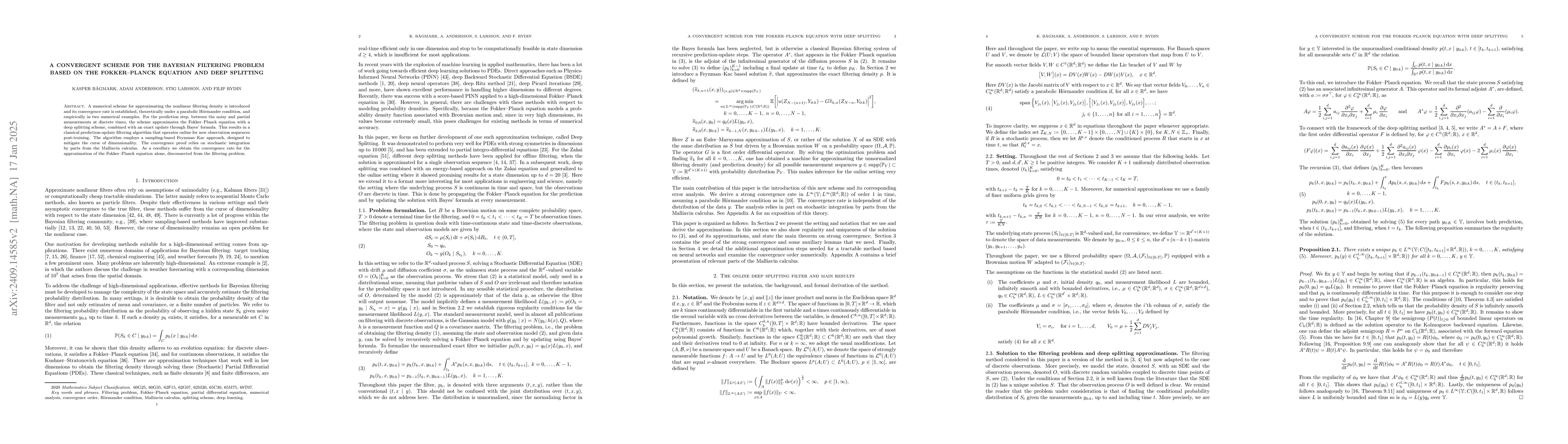 Thumbnail for A convergent scheme for the Bayesian filtering problem based on the
  Fokker--Planck equation and deep splitting