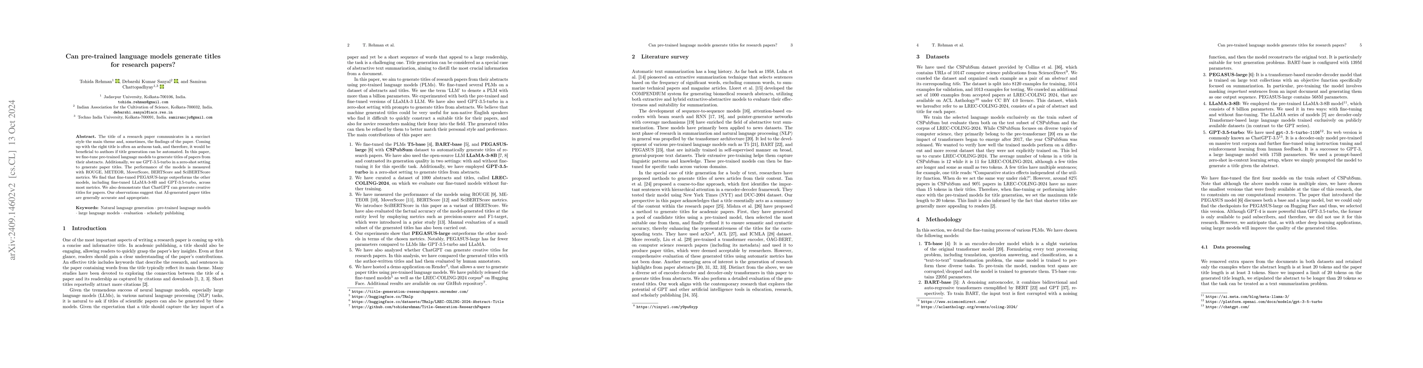 Thumbnail for Can pre-trained language models generate titles for research papers?