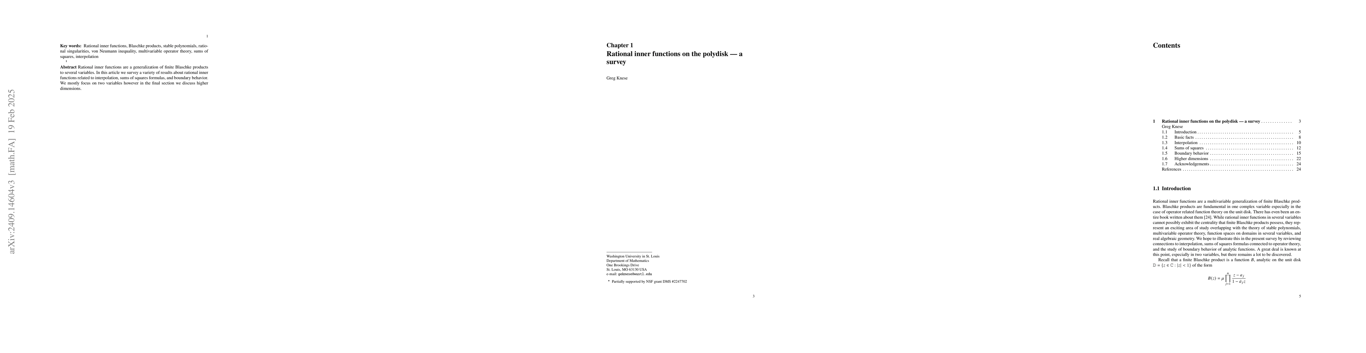 Thumbnail for Rational inner functions on the polydisk -- a survey