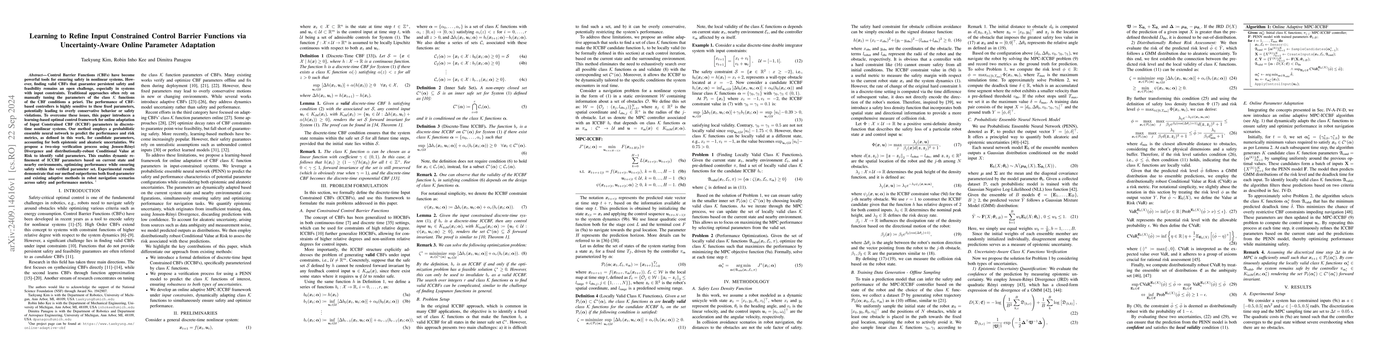 Thumbnail for Learning to Refine Input Constrained Control Barrier Functions via
  Uncertainty-Aware Online Parameter Adaptation