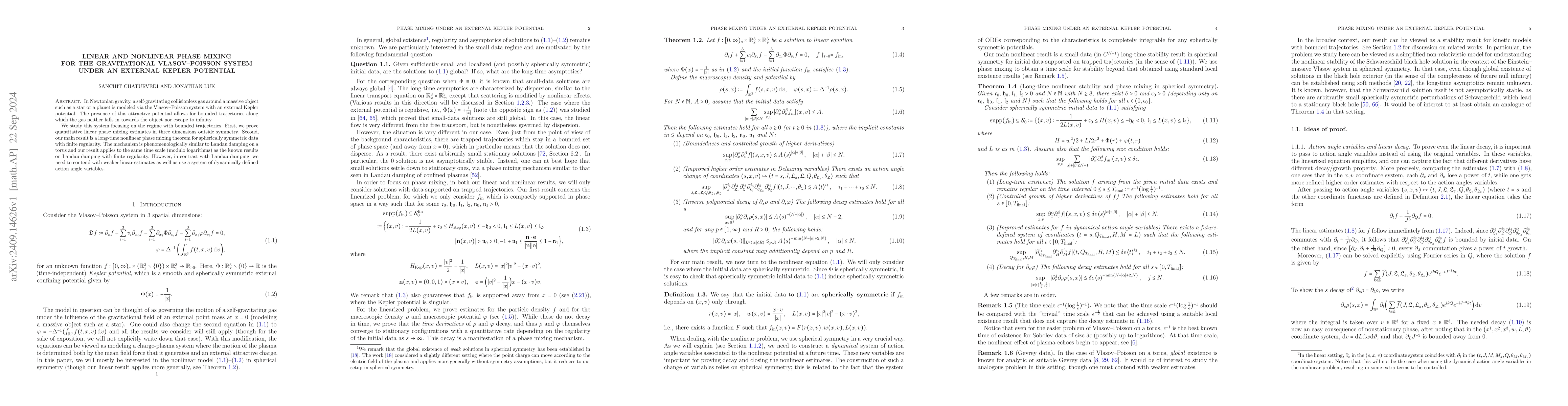 Thumbnail for Linear and nonlinear phase mixing for the gravitational Vlasov-Poisson
  system under an external Kepler potential