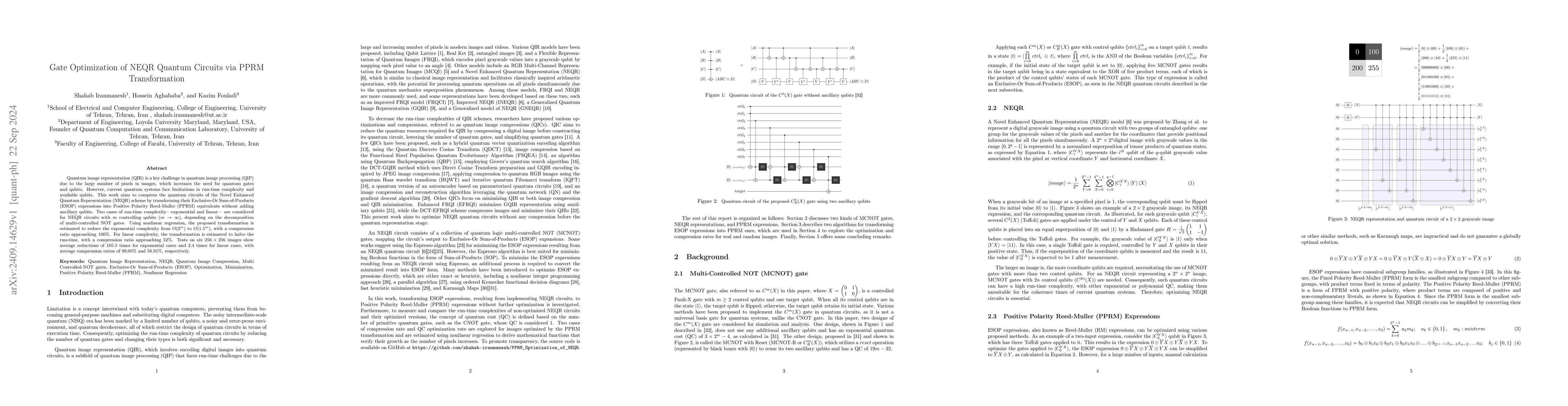 Thumbnail for Gate Optimization of NEQR Quantum Circuits via PPRM Transformation