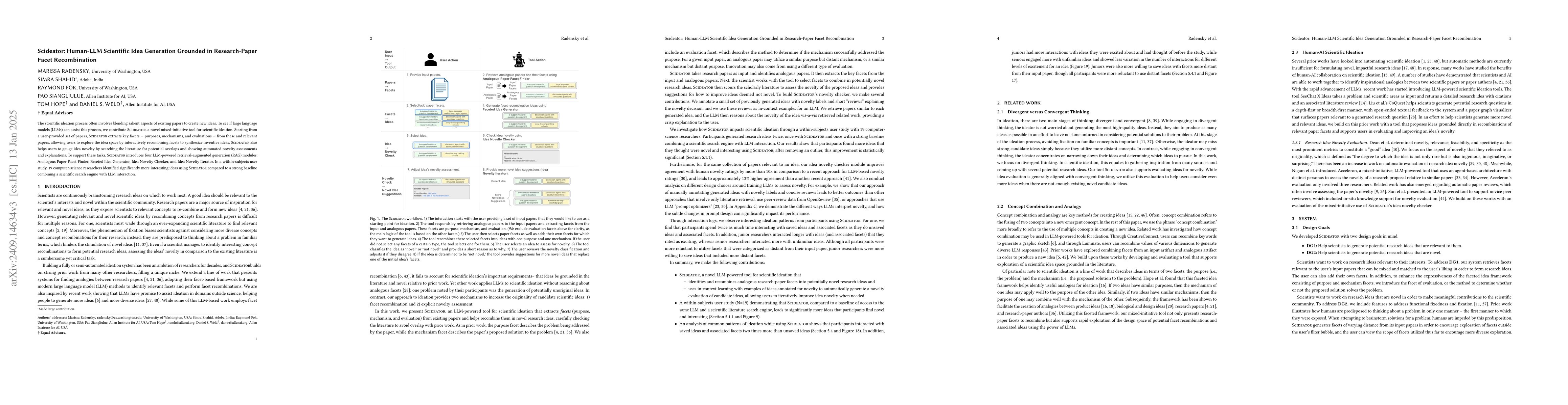 Thumbnail for Scideator: Human-LLM Scientific Idea Generation Grounded in
  Research-Paper Facet Recombination