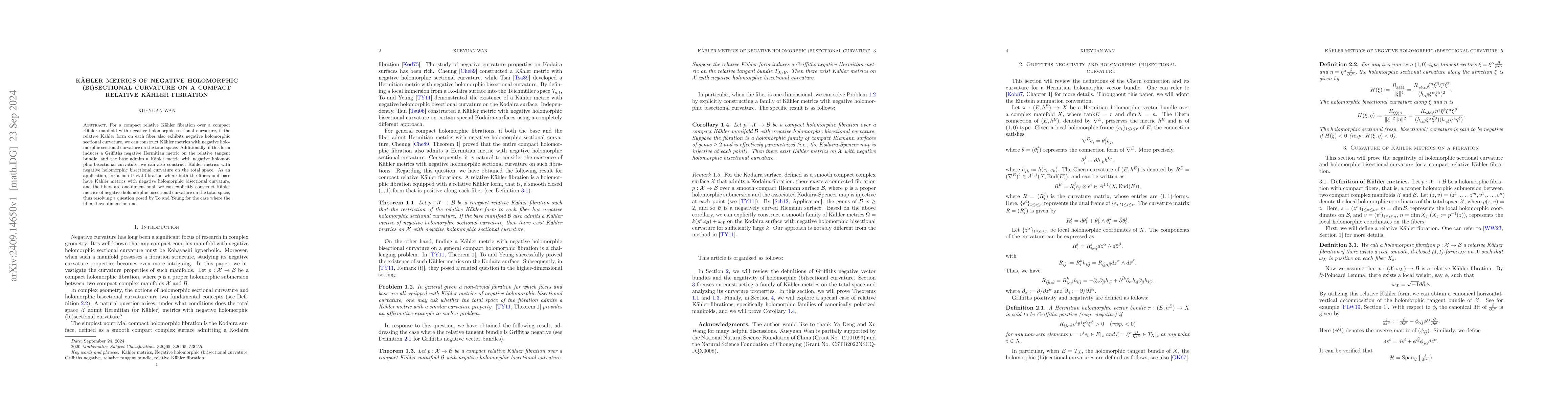 Thumbnail for Kähler metrics of negative holomorphic (bi)sectional curvature on a
  compact relative Kähler fibration