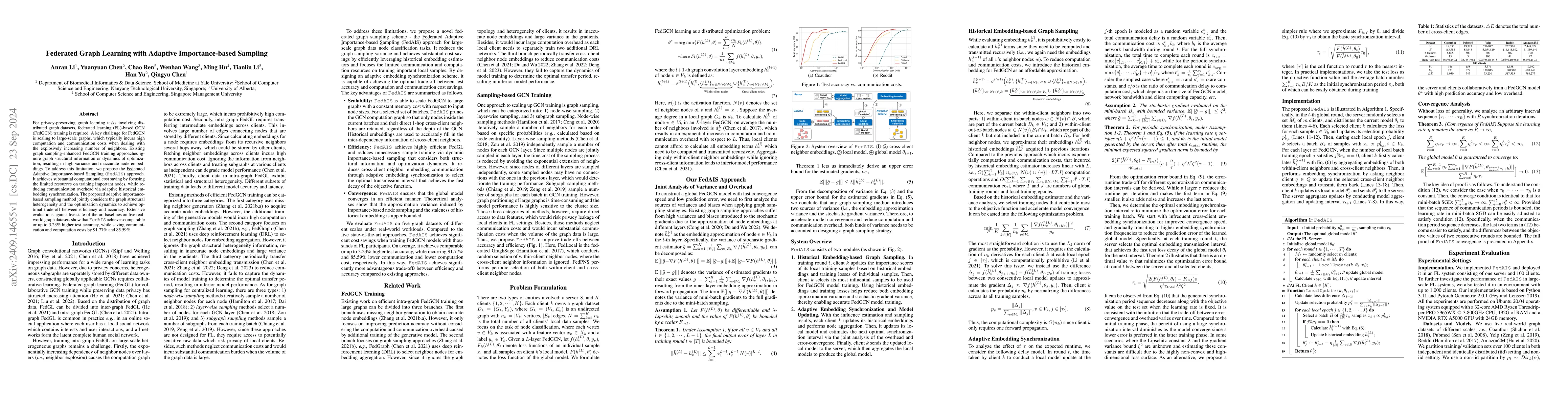 Thumbnail for Federated Graph Learning with Adaptive Importance-based Sampling
