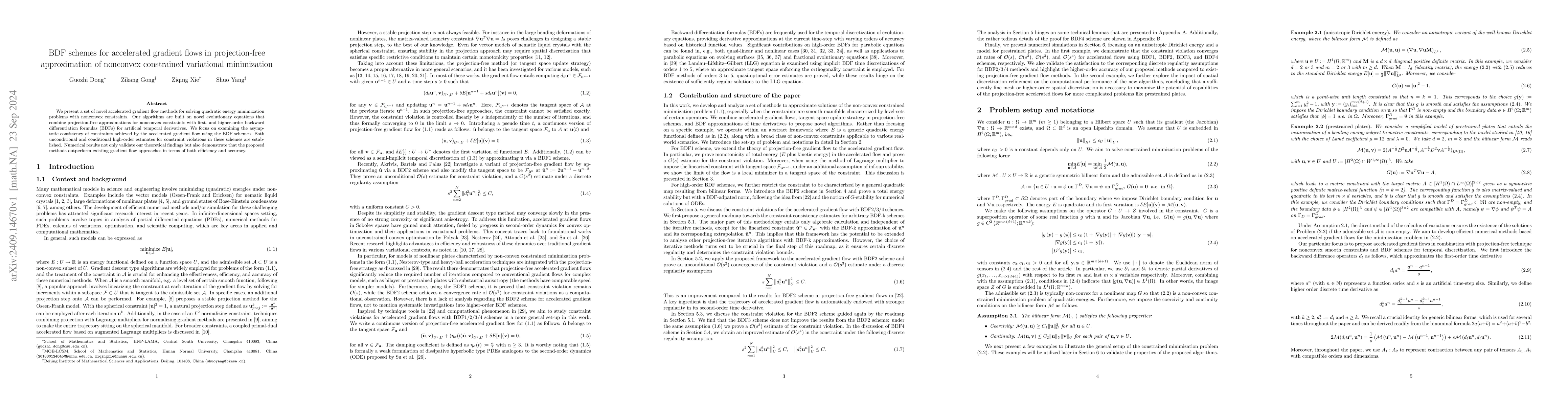 Thumbnail for BDF schemes for accelerated gradient flows in projection-free
  approximation of nonconvex constrained variational minimization