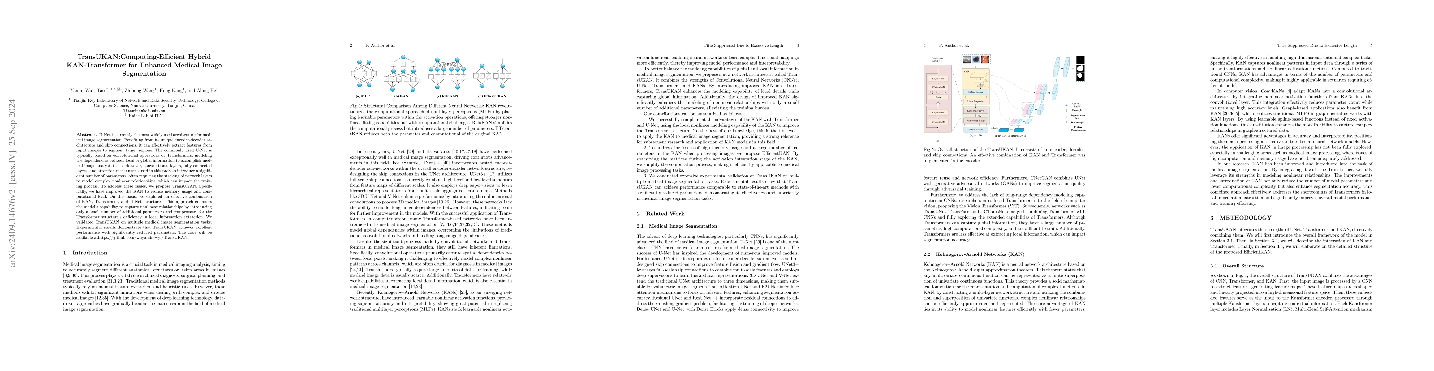 Thumbnail for TransUKAN:Computing-Efficient Hybrid KAN-Transformer for Enhanced
  Medical Image Segmentation