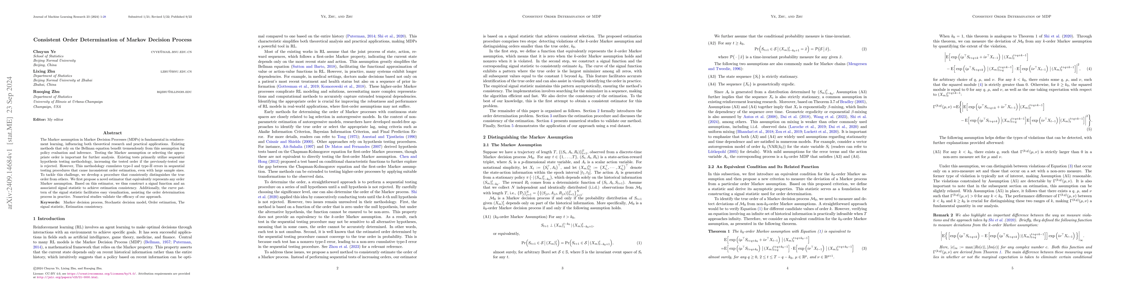 Thumbnail for Consistent Order Determination of Markov Decision Process