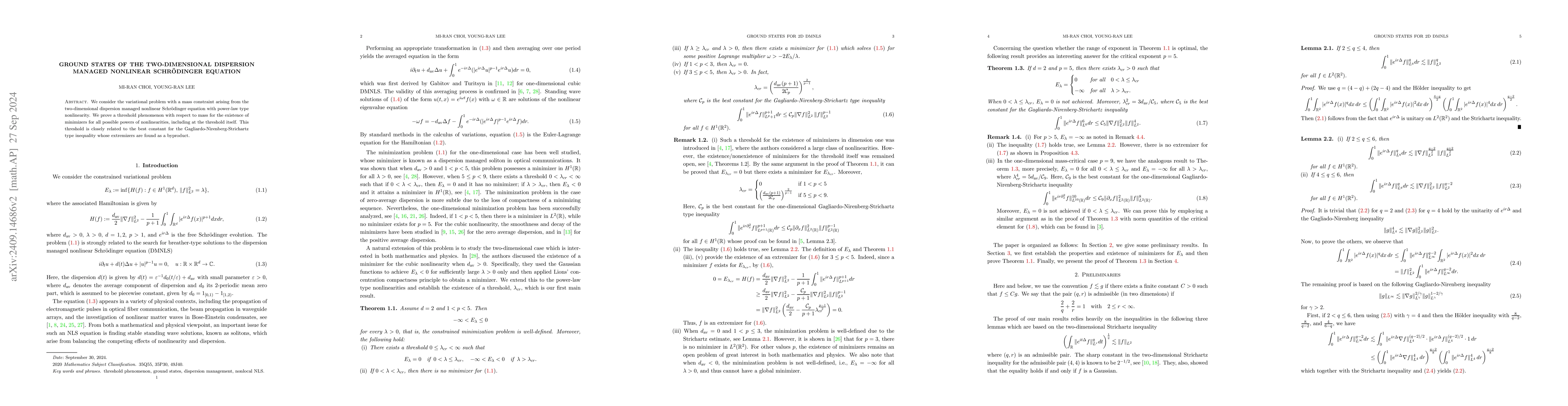 Thumbnail for Ground states of the two-dimensional dispersion managed nonlinear
  Schrödinger equation