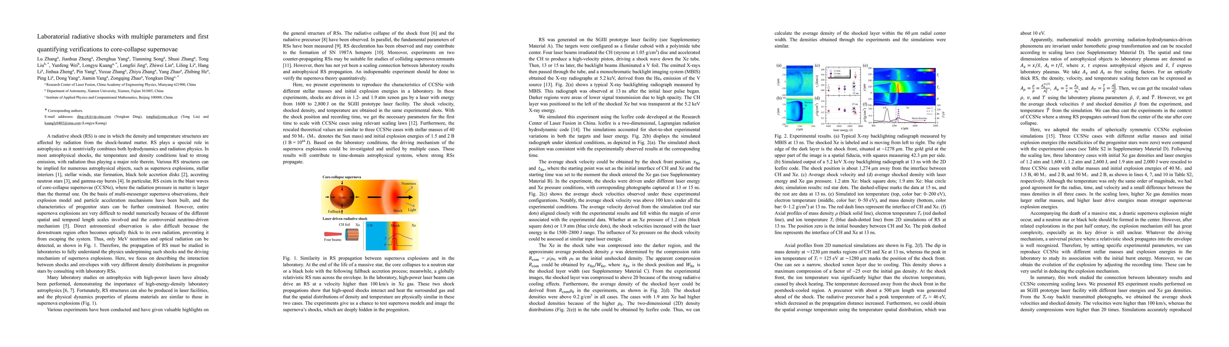 Thumbnail for Laboratorial radiative shocks with multiple parameters and first
  quantifying verifications to core-collapse supernovae