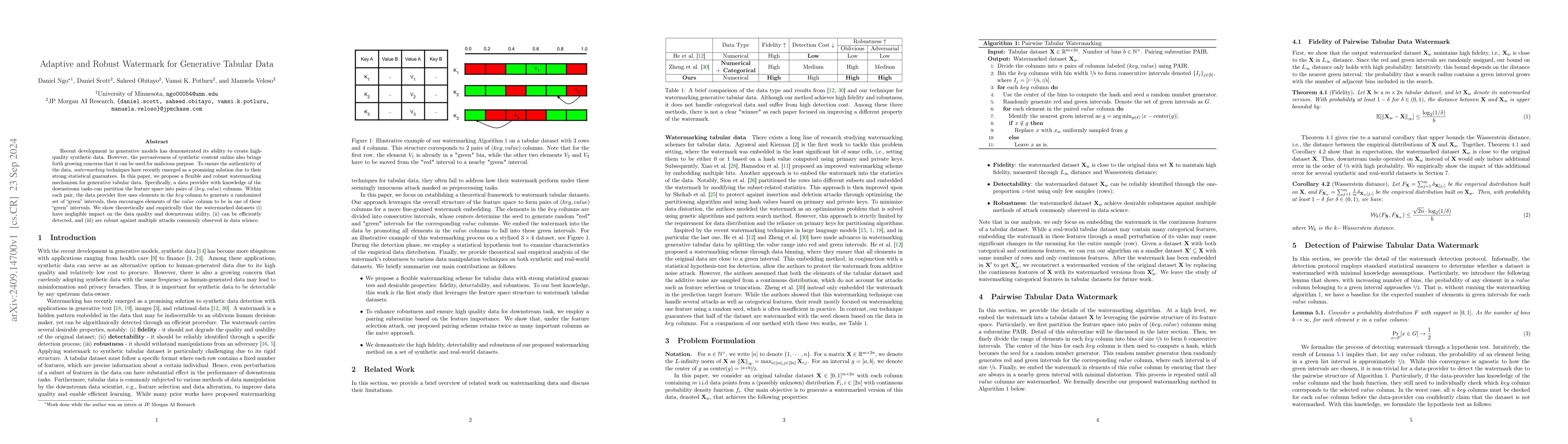 Thumbnail for Adaptive and Robust Watermark for Generative Tabular Data