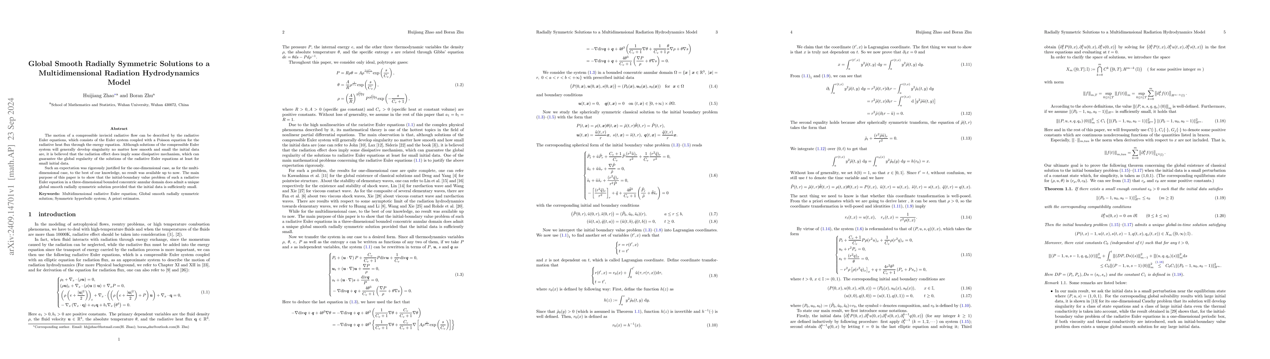 Thumbnail for Global Smooth Radially Symmetric Solutions to a Multidimensional
  Radiation Hydrodynamics Model