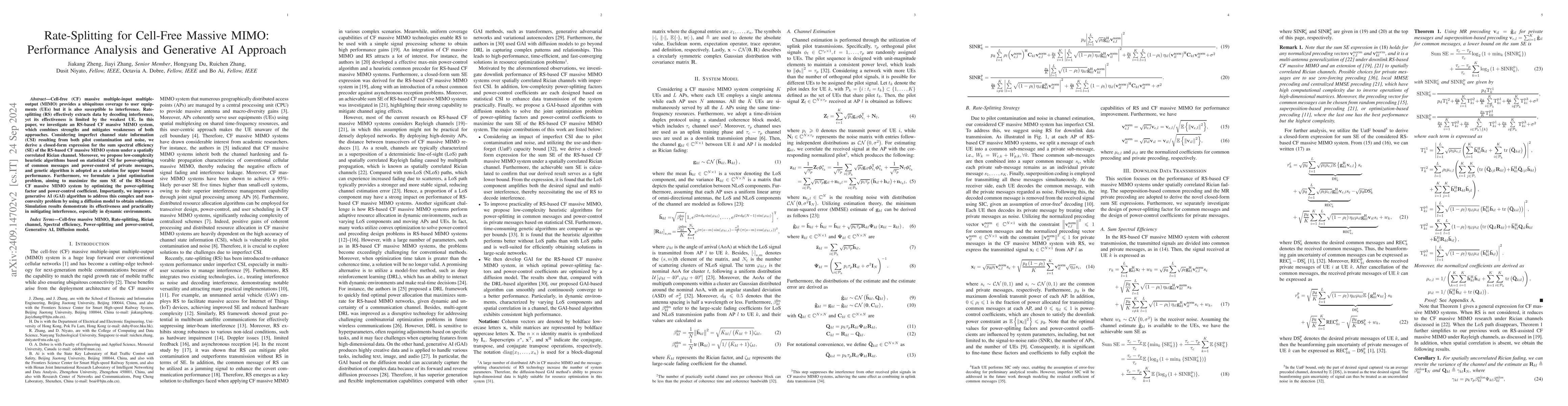 Thumbnail for Rate-Splitting for Cell-Free Massive MIMO: Performance Analysis and
  Generative AI Approach