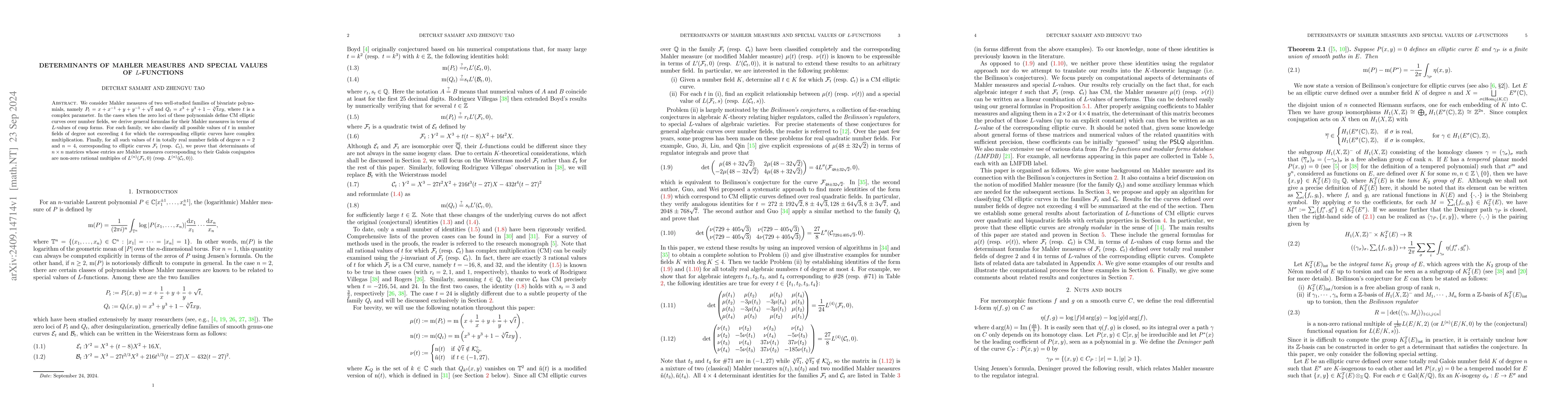 Thumbnail for Determinants of Mahler measures and special values of $L$-functions
