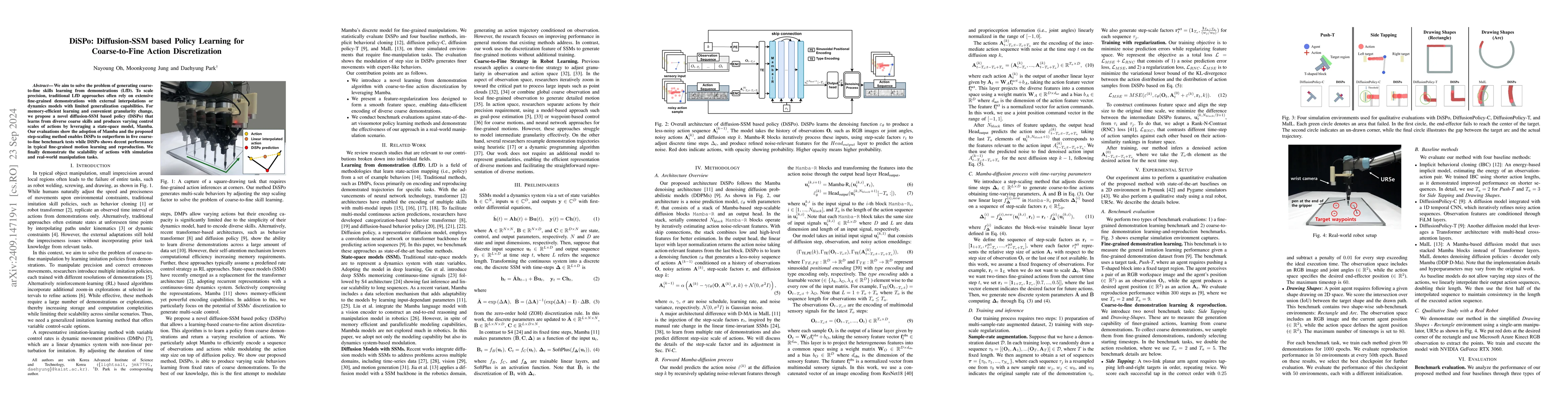 Thumbnail for DiSPo: Diffusion-SSM based Policy Learning for Coarse-to-Fine Action
  Discretization